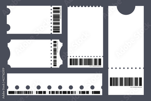 Abstract Set Ticket Template. Background White for travel by tram, bus. Vector illustration entrance tickets to the museum, party, cinema, festival in the flat style.
