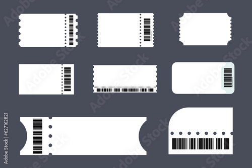 Abstract Set Ticket Template. Background White for travel by tram, bus. Vector illustration entrance tickets to the museum, party, cinema, festival in the flat style.