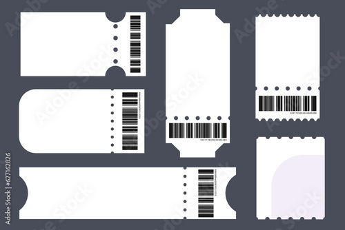 Abstract Set Ticket Template. Background White for travel by tram, bus. Vector illustration entrance tickets to the museum, party, cinema, festival in the flat style.