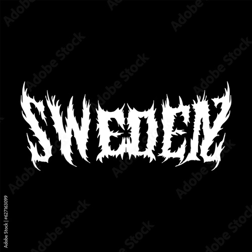 sweden word with death metal font hand drawing vector isolated on black background.