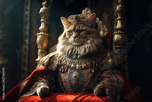 Elegant Cat Feeling Like A Royalty In A Regal Kings Attire. Feline Royalty The Cat In Regal Kings Attire, Ensuring Cat Comfort And Elegance