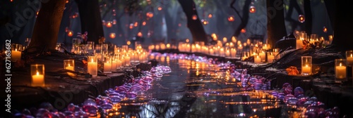 Enchanting Cemetery Adorned With Fairy Lights, Creating A Magical Aura.Enchanting Cemeterys Magical Aura, Cemetery Adorned With Fairy Lights,