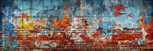 Grungy Urban Graffiti On A Weathered Brick Wall. Grunge, Urban, Graffiti, Weathered, Brick, Art, Street Art, Vandalism
