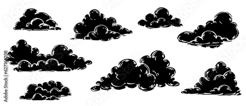 Set of decorative clouds silhouettes.Vector graphics.