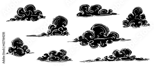 Set of decorative clouds silhouettes.Vector graphics.
