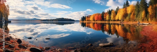 Serene Lake Reflecting The Stunning Fall Colors. Serene Lake, Reflecting Fall Colors, Autumn Scenery, Calm Waters, Peaceful Vibes, Serenity, Natures Beauty, Wonderful Views