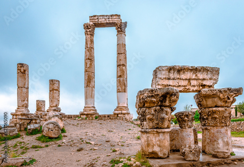 The ruins of the Temple of Hercules. This temple is the most significant Roman structure in the Amman Citadel.