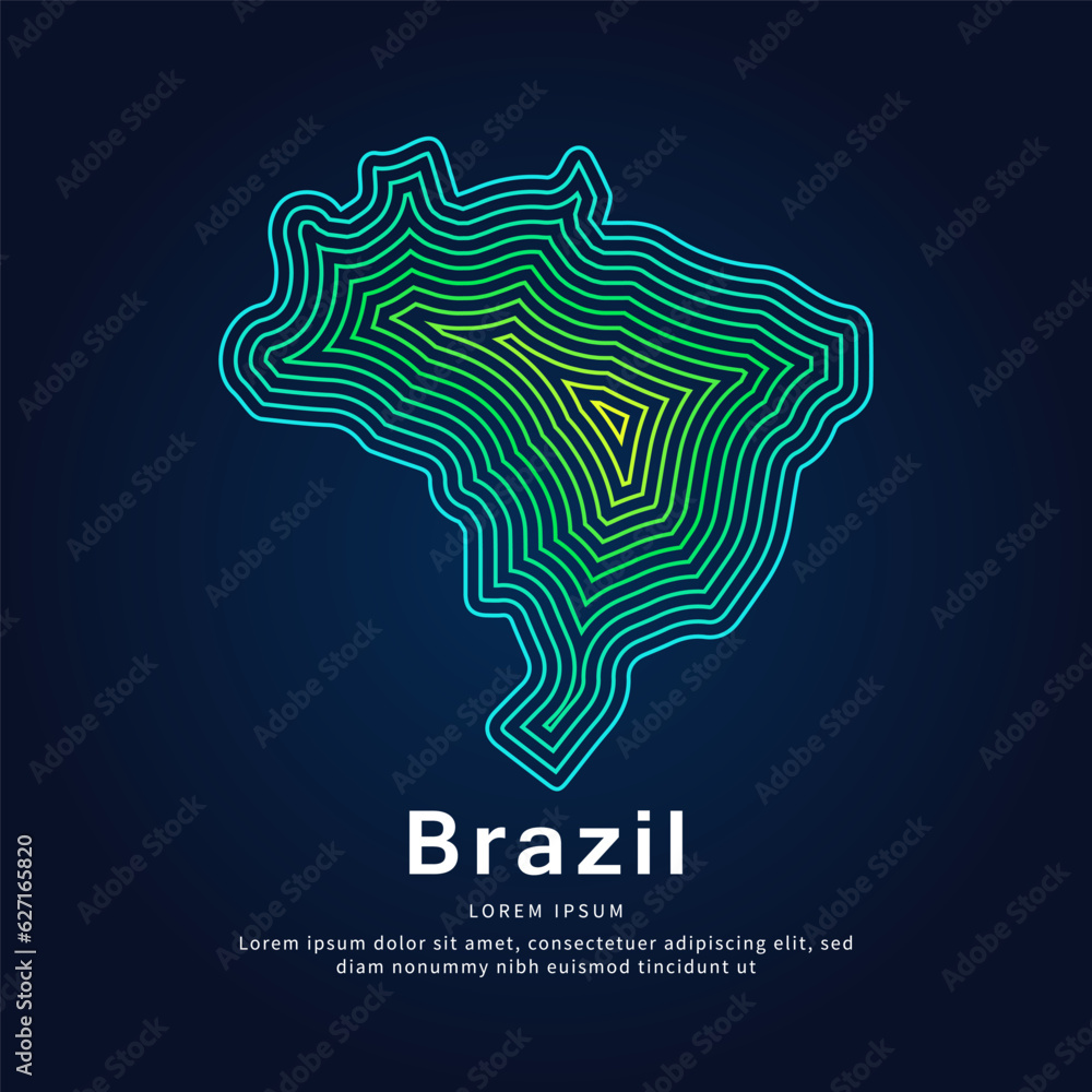 Brazil map Illustration in a linear style. Abstract line art Brazil map color silhouette on a dark background. map of Brazil vector design - EPS 10