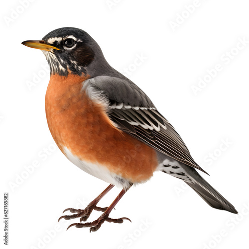 American Robin, wild bird, bird watching, realistic illustration,
 side view, transparent background, png, generative ai