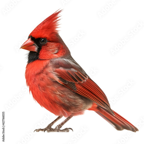 Fotografering Cardinal, red bird, wild bird, bird watching, realistic illustration,
 side view
