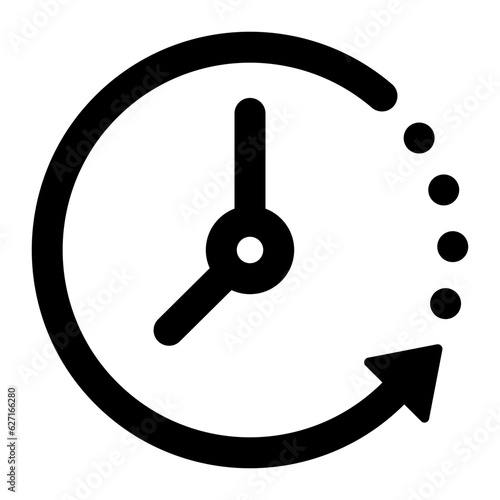 Black go back time on clock line con, simple round past time flat design vector pictogram, infographic vector for app logo web website button ui ux interface elements isolated on white background