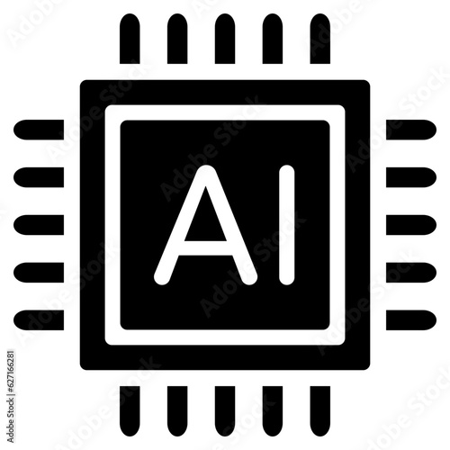 Black single AI Brain artificial intelligence chip icon, simple  technology concept flat design pictogram vector for app ads web banner button ui ux interface elements isolated on white background