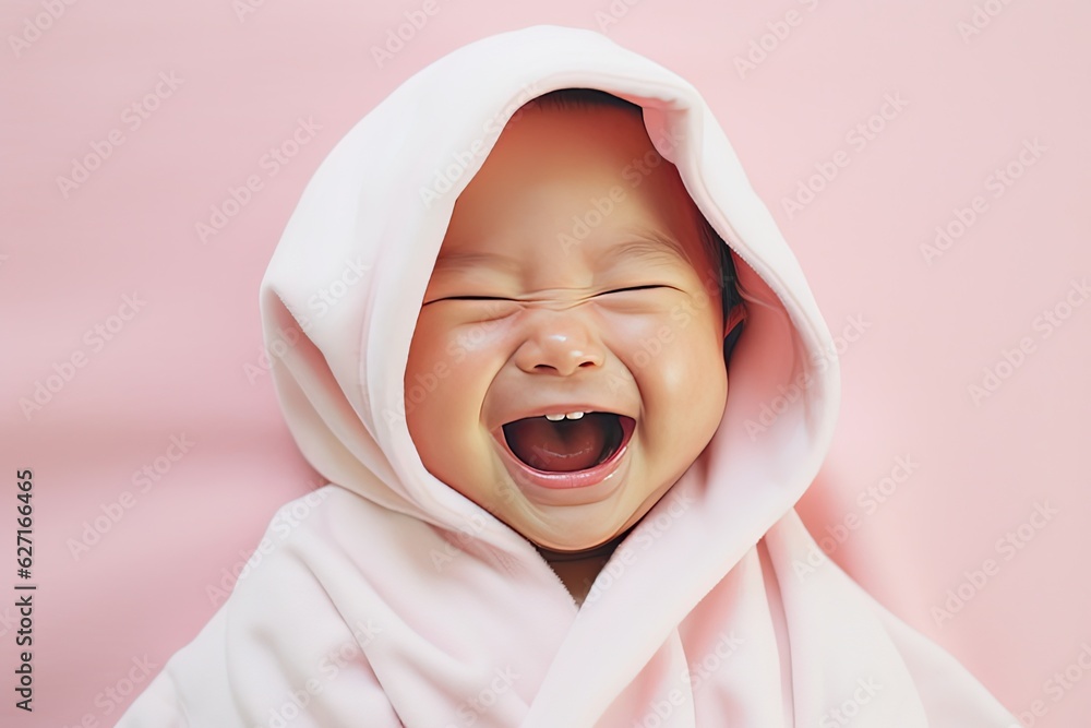cute young boy wearing towel happy laughing during bath time, Generative Ai cute young boy wearing towel happy laughing during bath time, Generative Ai