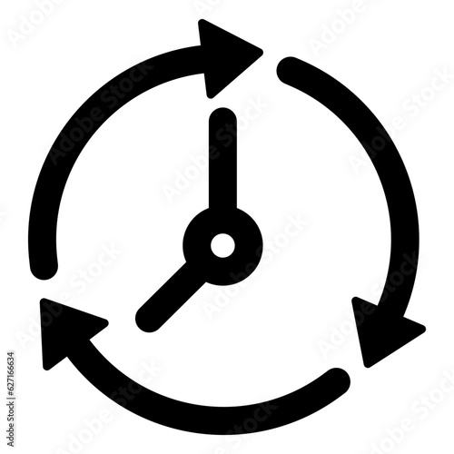 Black go back time on clock line con, simple round past time flat design vector pictogram, infographic vector for app web button ui ux interface elements isolated on white background