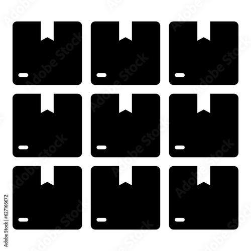 Black pile of stacked sealed goods cardboard boxes icon, boxes storage flat design illustration, pictogram vector for app ads web banner button ui ux interface elements isolated on white background