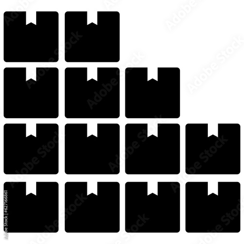 Black pile of stacked sealed goods cardboard boxes icon, boxes storage flat design illustration, pictogram vector for app ads web banner button ui ux interface elements isolated on white background