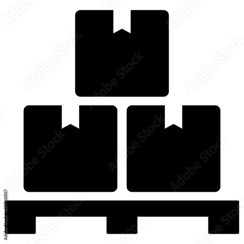 Black pile of stacked sealed goods cardboard boxes icon, generic concept flat design illustration, pictogram vector for app ads web banner button ui ux interface elements isolated on white background