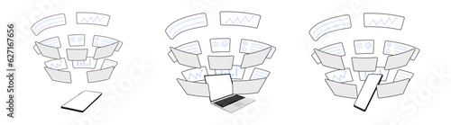 multi tasking illustration application with smartphone and laptop