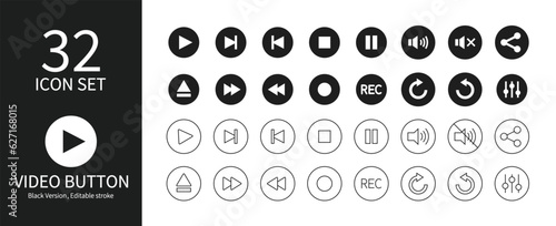 Icon set related to video buttons