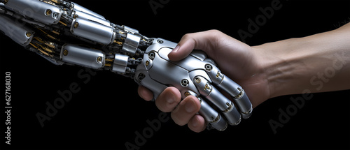 Handshake between two a human and robot, Generative ai