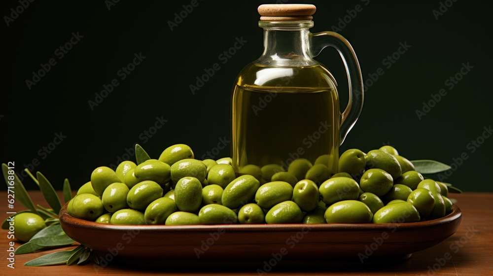 green olives and oil, ai generative green olives and oil, ai generative