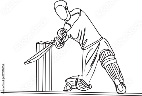 Aggressive Cricket Stroke: Sketch Drawing of Batsman's Unorthodox Shot, Unorthodox Batting Style: Continuous Line Cartoon of Attacking Batsman, Innovative Cricket Shot, Unpredictable Batsman