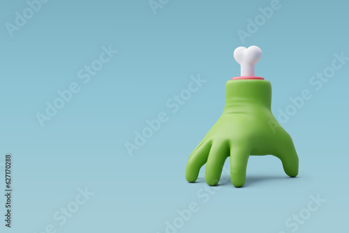 3d Vector Zombie fingers with bone, Halloween holiday concept.