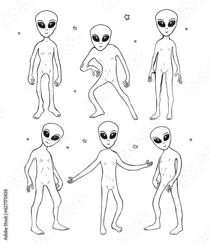 aliens vector sketch. ufo vector sketch.