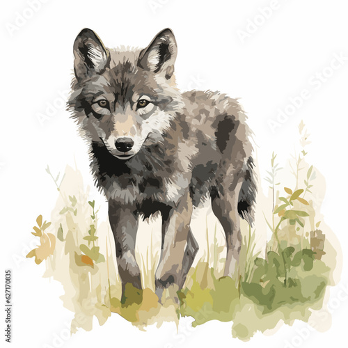 Enchanting Watercolor Gray Wolf Illustration
