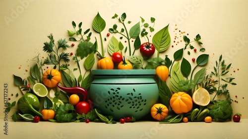 Nature's Bounty: Vector Paper Cut Illustration of Fresh Vegetables in the Pot
