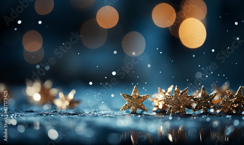 Christmas and Winter Background, Bokeh effect.  Merry Christmas and a Happy New Year Greeting Card with copy space area - Generative AI © Samira