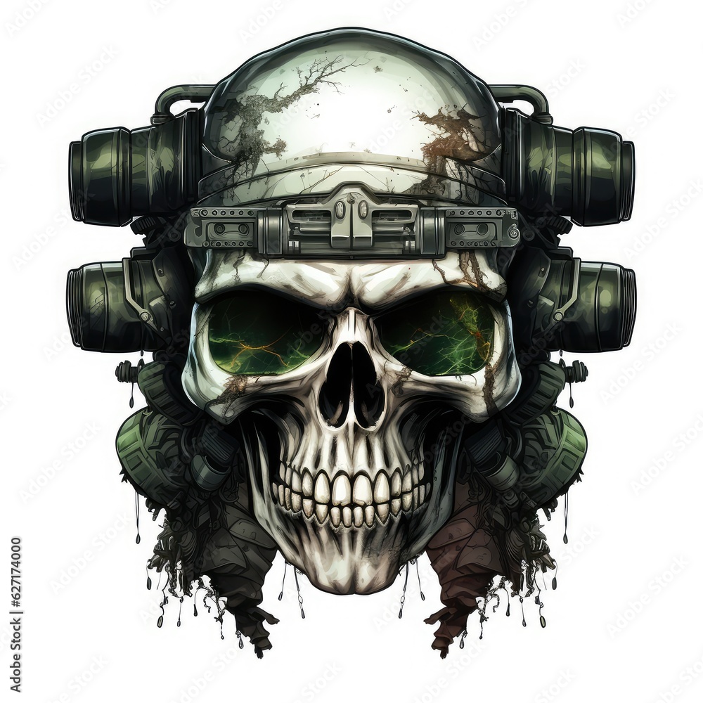 Skull military in beret t shirt print concept. AI Generative. Skull military in beret t shirt print concept. AI Generative.
