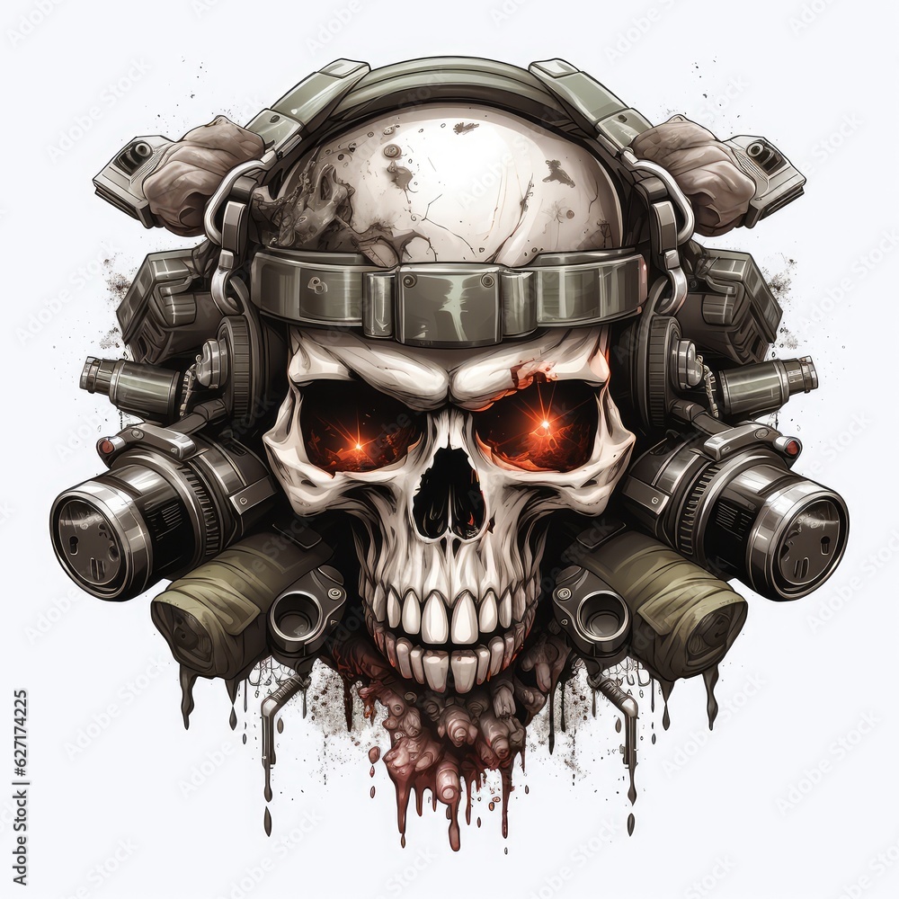 T shirt print with Military skull head in vintage style. AI Generative. T shirt print with Military skull head in vintage style. AI Generative.