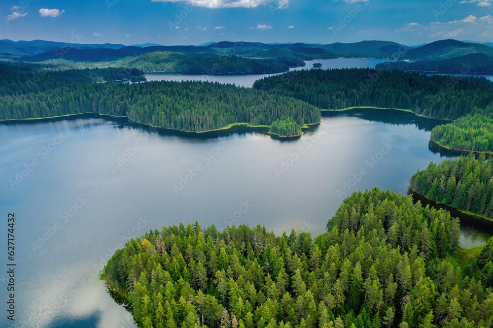 Shiroka polyana beautiful nature of lakes aerial view