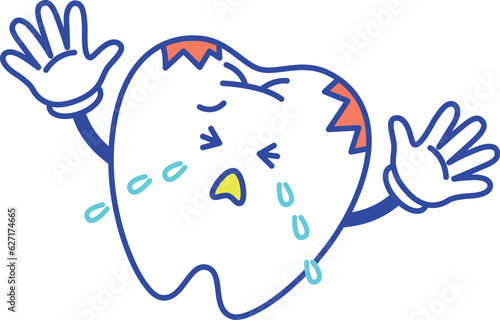 虫歯なって泣いている歯のキャラクター