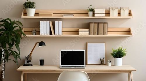 Sleek minimalist workspace, study table, laptop, books, notes
