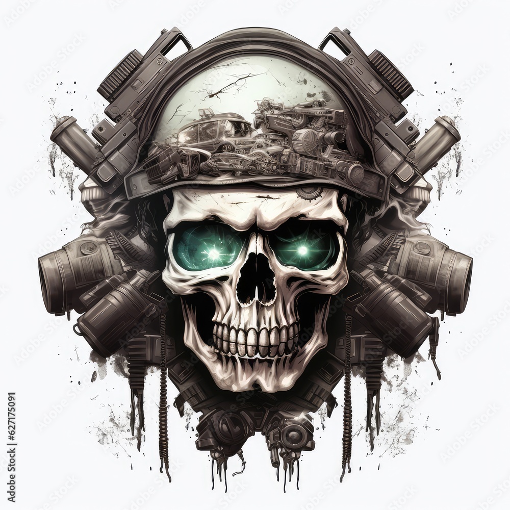 skull wearing night vision tactical helmet, suitable for t shirt, badge, logo design vintage. AI Generative. skull wearing night vision tactical helmet, suitable for t shirt, badge, logo design vintage. AI Generative.