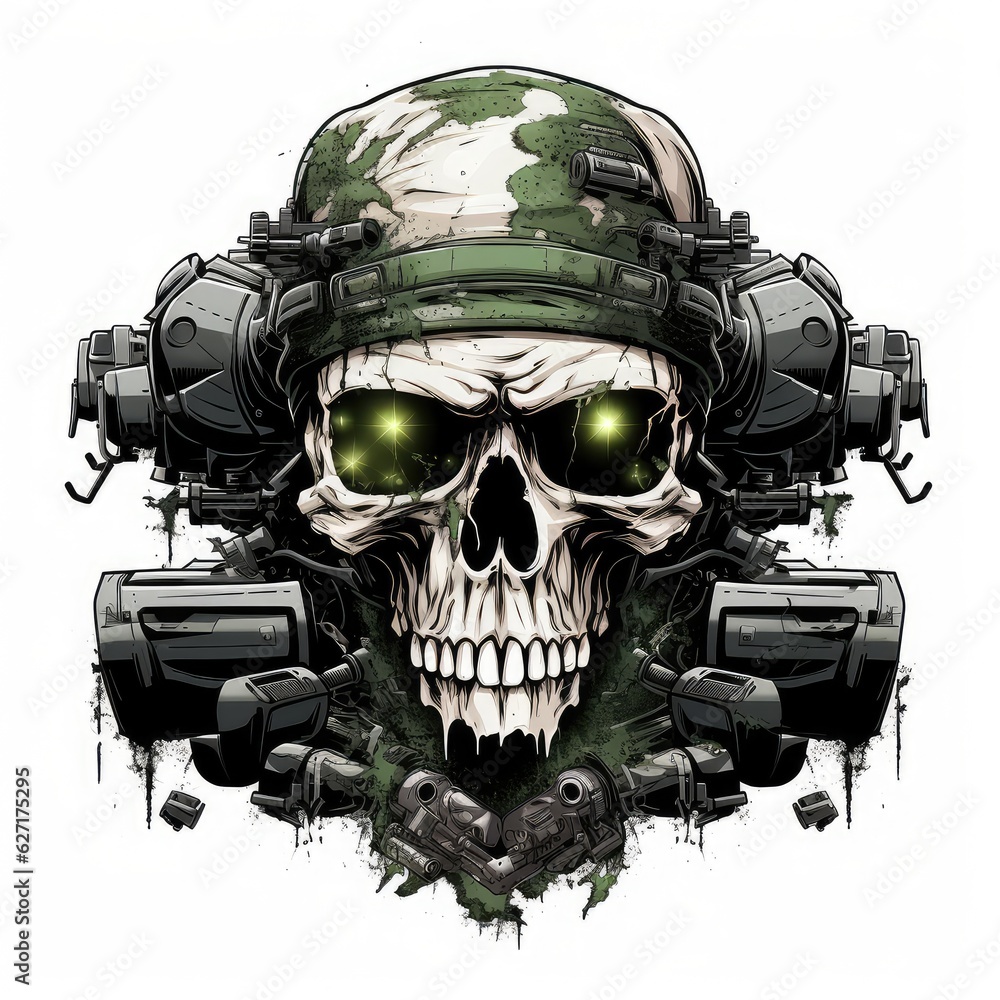 skull wearing night vision tactical helmet, suitable for t shirt, badge, logo design vintage. AI Generative. skull wearing night vision tactical helmet, suitable for t shirt, badge, logo design vintage. AI Generative.