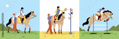 Horses And People Three Square Compositions