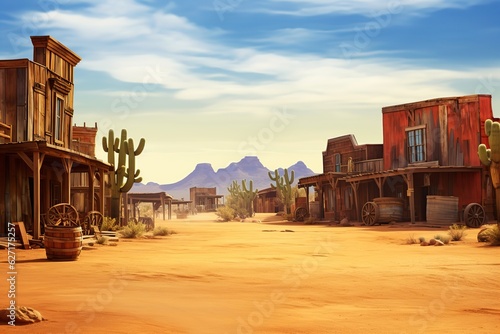 Wild west town street. Ai art. 