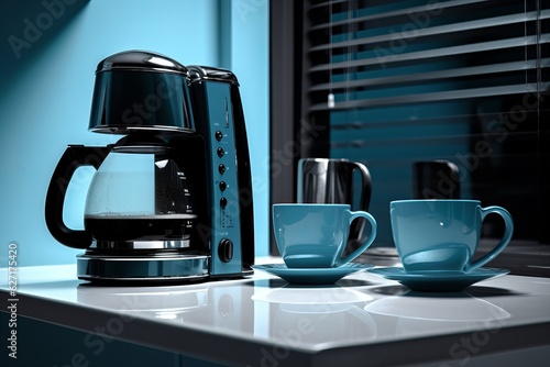 Stampa su tela a coffee maker with cups sitting on a counter, Generative AI