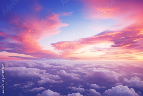 Vibrant Sunset Sky with Colorful Clouds on a Serene Horizon, Copy Space, Generative AI