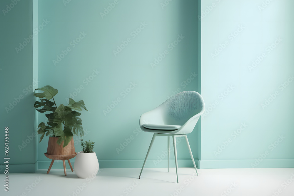 A blue chair in the living room with potted and green plants in a vase. Cozy corner with a blue chair and a green plant, Generative AI A blue chair in the living room with potted and green plants in a vase. Cozy corner with a blue chair and a green plant, Generative AI