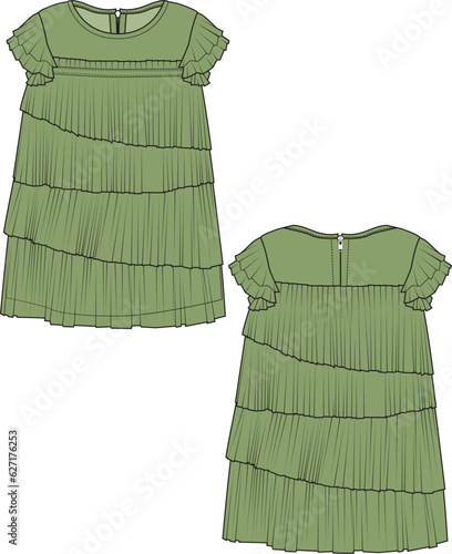 KID GIRLS WEAR SUMMER DRESS VECTOR ILLUSTRATION SKETCH