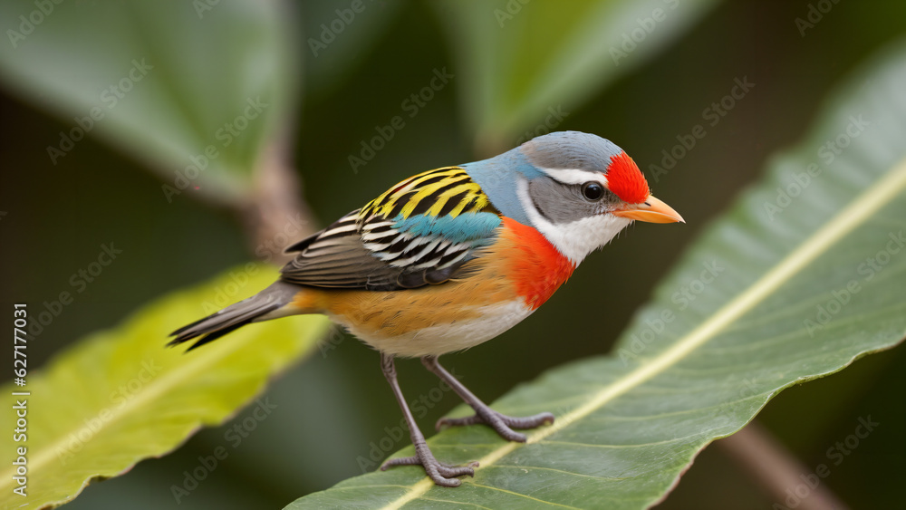 A small bird in many vibrant colors. Generative AI A small bird in many vibrant colors. Generative AI