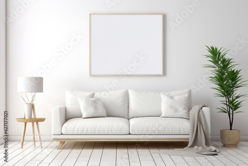 Blank Picture Frame Mockup: White Wall Decor. Generative Ai © zainab