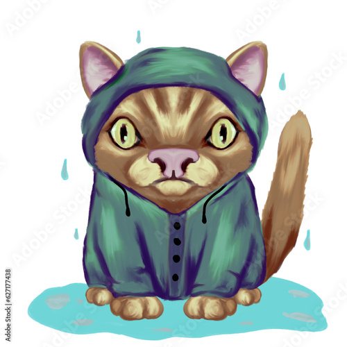 Adorable kitten in raincoat (ID: 627177438)