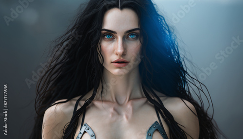 portrait of a Viking woman with blue eyes photo