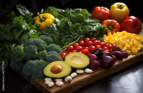 Healthy food  clean eating fruits  vegetables  seeds  superfoods  grains  cabbage  sweet potato  avocado  tomato  onion  beetroot  pepper  eggplant  artichoke  broccoli  cucumber on black background.