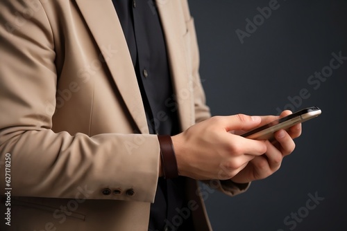 Mobile Phone Mastery Closeup of Adult Male Hand. Generative Ai